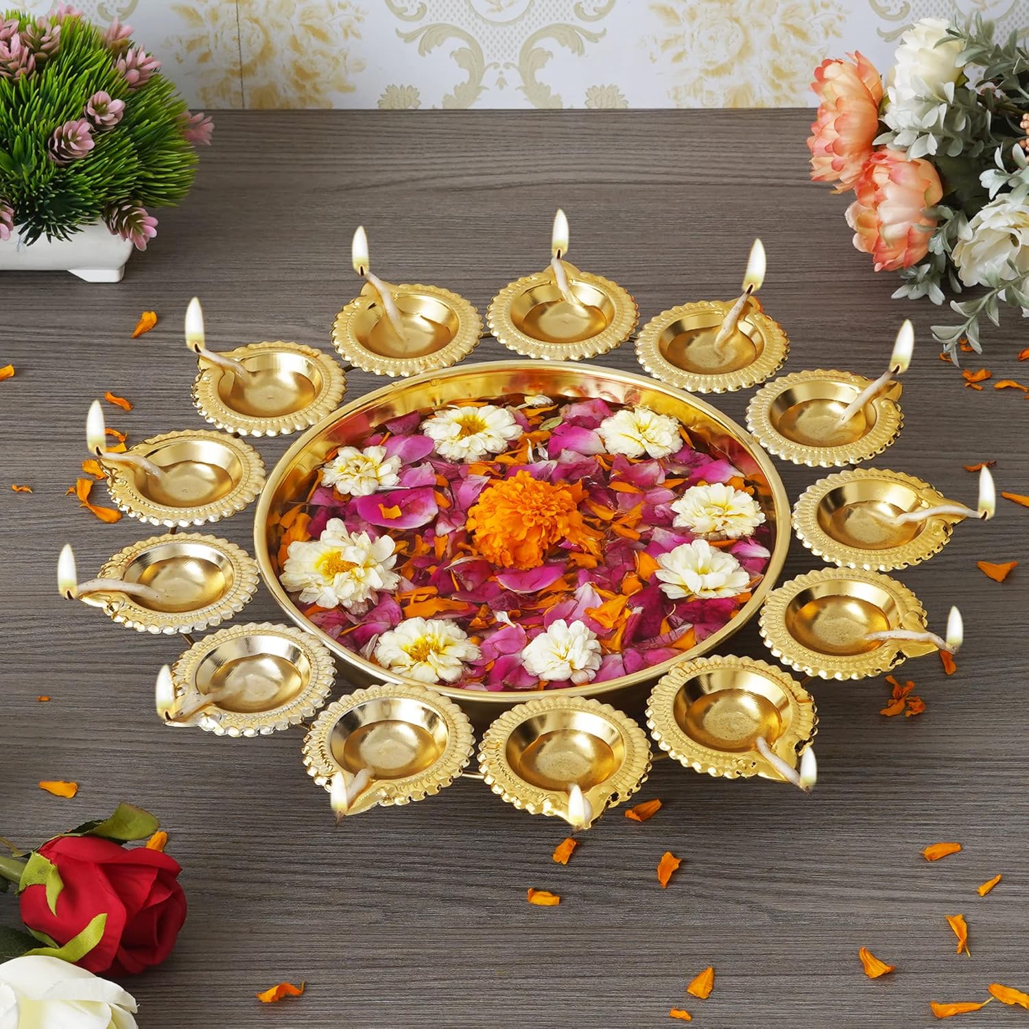 Diya-Shaped Decorative Urli Bowl | Floating Flowers & Candles